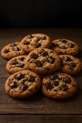 Freshly Baked Chocolate Chip Cookies - Delicious Homemade Treats on Wooden Table