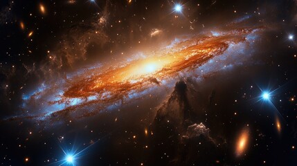 Obraz premium Stars and galaxies layered over a dark space canvas with vibrant gas trails, celestial bursts, and light rays