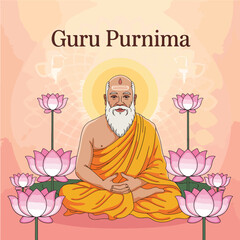 Flat Guru Purnima vector illustration background
