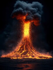 Erupting Volcanic Vent Emitting Lava in Futuristic Style Concept