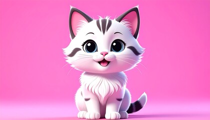 Cute cartoon cat on pink background