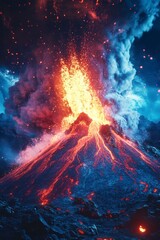 Massive Eruption of Blue Lava from Volcano with Explosive Activity