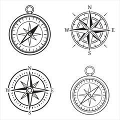 Obraz premium Nautical Navigation Compasses in Detailed Vector Art A Collection of Directional Tools for Explorers and Adventure Seekers