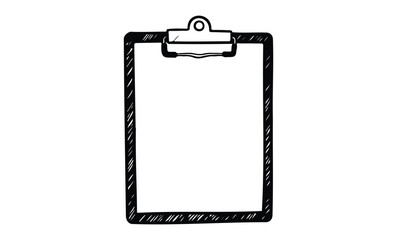 Hand-drawn blank clipboard illustration with clip and border on white background. Vector retro hand drawn illustration.
