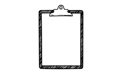 Blank clipboard drawing with bold outline on white background. Vector retro hand drawn illustration.