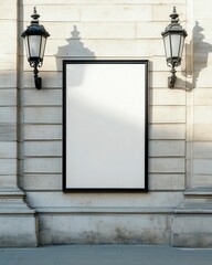 Blank Street Poster Frame on Wall with Lanterns and Textures