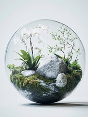 Artistic Studio Shot of Nature Inside Glass Sphere Display