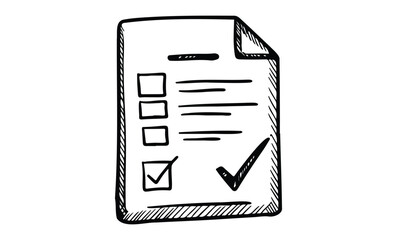 Hand-drawn checklist icon with checkmark symbol on paper. Vector retro hand drawn illustration.