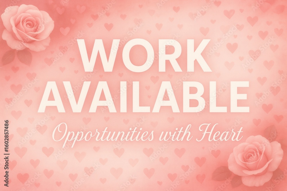 Poster a pink background with heart patterns features bold white text 