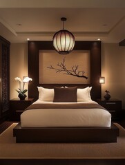 Modern Asian Inspired Bedroom with Wide Angle View and Serenity