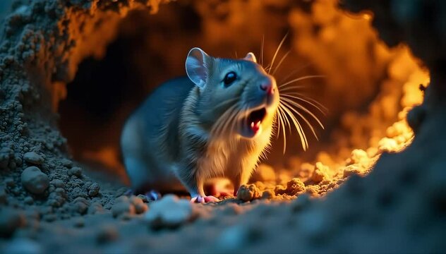 Mouse roaring with a high pitched squeak