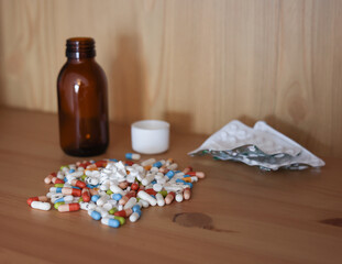pills and tablets with bottle and blister pack