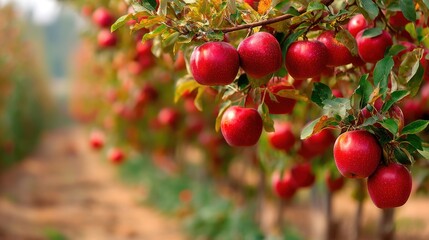 Fototapeta premium autumn apple orchard with red fruit, seasonal wallpaper