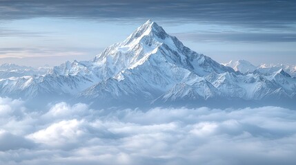 Obraz premium Snowy mountain peak amidst soft, fluffy clouds
