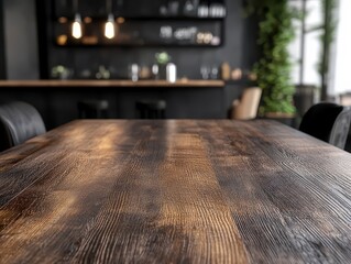 Elegant Wooden Table Surface in Contemporary Interior Setting