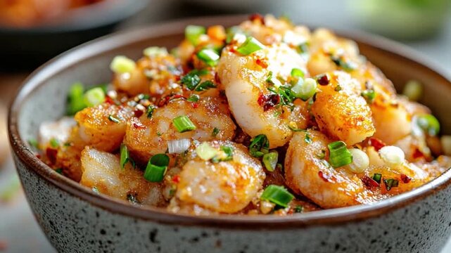Delectable Shrimp Dish: A mouthwatering image featuring a gourmet shrimp dish, prepared with exquisite culinary artistry, and captured with the focus on textures and the natural aesthetic of the food.