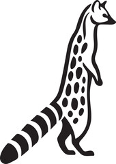 Black quoll silhouette with spotted body and striped tail, Australian marsupial design in bold black