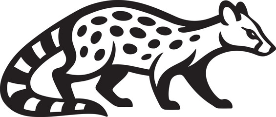 Black and white quoll silhouette with spots and striped tail, Unique quoll with dotted pattern design