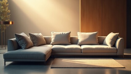 Modern sectional sofa in a sunlit living room.