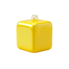 Shiny Yellow Cube with Pearl Crown - 3D Render