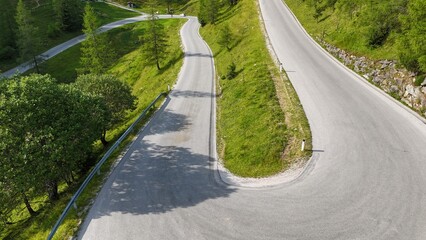 Winding Mountain Road with Hairpin Turn in the Austrian Alps