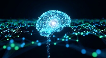 Glowing Brain Model with Network Connections Representing Innovation