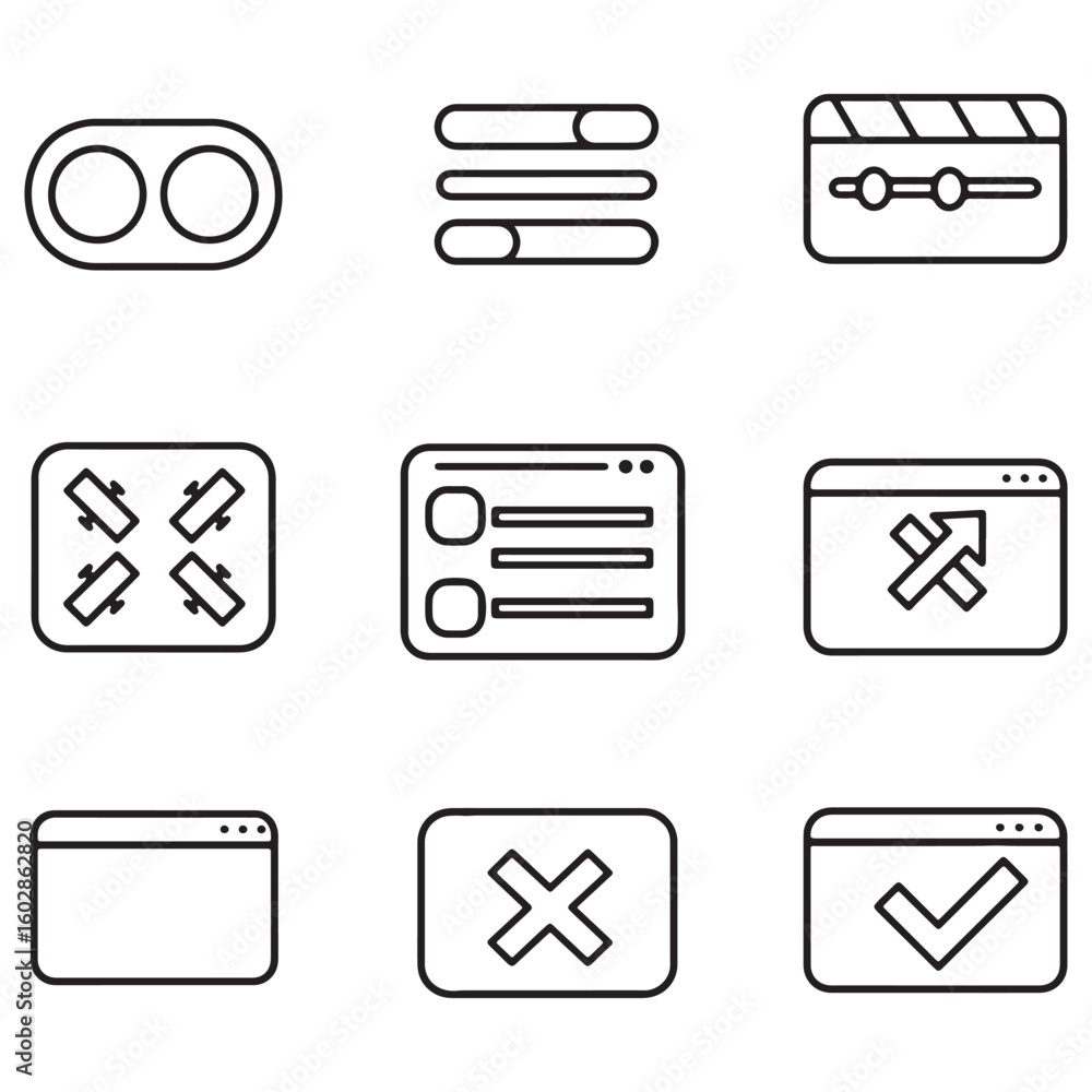  set of simple linear ui icons suitable for web design and user interface applications