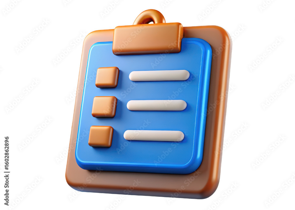 Poster 3d rendered clipboard with checklist items isolated on transparent background