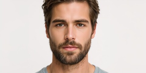 Fototapeta premium Senior American male model of natural beard balm facial hair on plain white background