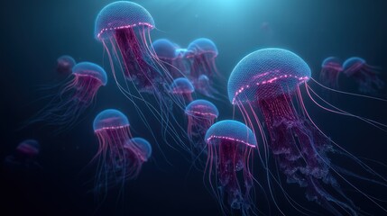 neon jellyfish swarm, underwater wallpaper