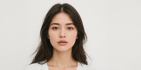 Fototapeta premium Senior Korean female model of collagen infused hair mask hair on plain white background