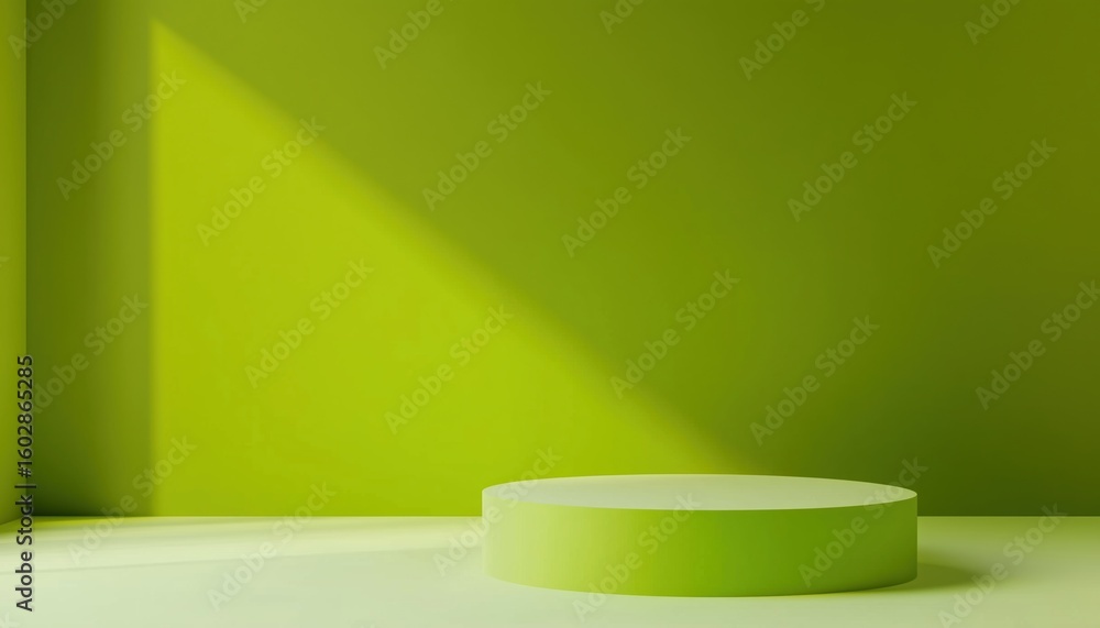 Fototapete Bright Lime Green Studio Table Room With Empty Space For Product Display And Advertising On Website. Ideal For Showcasing Products With Copy Space.