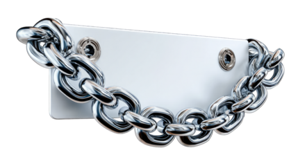 Heavy Chain and Plate: An alluring close-up view of a gleaming, metallic chain wrapped around a blank plate, illustrating themes of security and restraint.