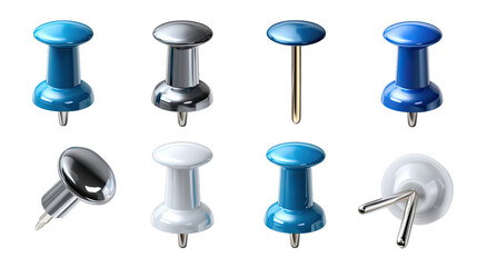 Pushpin Assortment: A meticulously arranged array of pushpins, each showcasing a unique design, offering a versatile collection for various uses, from organization to creative endeavors.