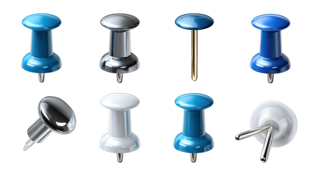 Pushpin Assortment: A meticulously arranged array of pushpins, each showcasing a unique design, offering a versatile collection for various uses, from organization to creative endeavors.