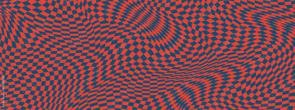 Aufkleber y2k psychedelic checkerboard grid with wavy abstract patterns and 90s rave aesthetic. trippy distort