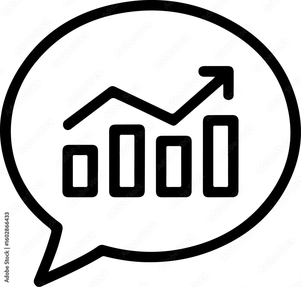 Aufkleber speech bubble with upward trending bar graph and arrow symbolizing business growth and success