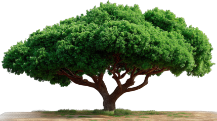 Majestic Oak: A solitary, robust oak tree, its sprawling canopy a vibrant display of emerald green, stands proudly as a symbol of strength and nature's enduring beauty.