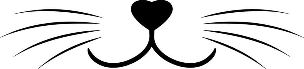 Black cat nose whiskers heart shape vector symbol