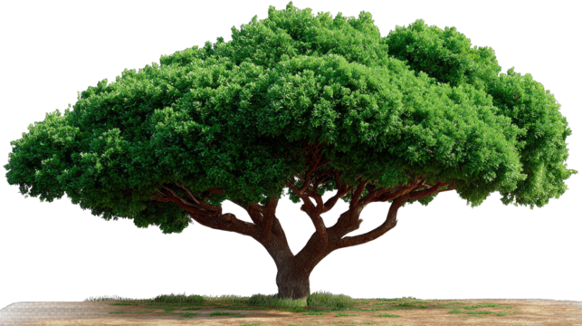 Majestic Oak: A solitary, robust oak tree, its sprawling canopy a vibrant display of emerald green, stands proudly as a symbol of strength and nature's enduring beauty.