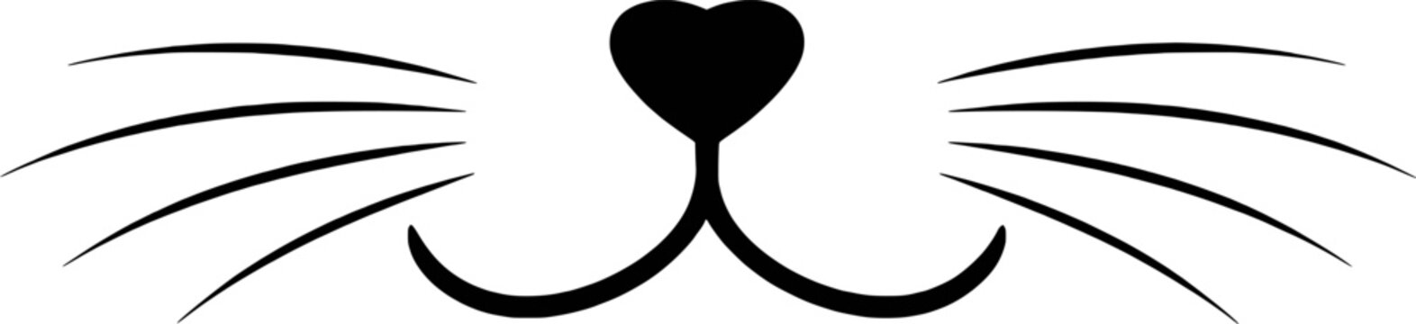 Black cat nose whiskers heart shape vector symbol