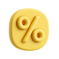 yellow percent sign icon. cartoon plastic style minimal. 3d isolated on transparent background 
