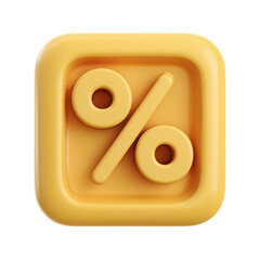 yellow percent sign icon. cartoon plastic style minimal. 3d isolated on transparent background 
