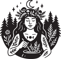 boho vector illustration of a witchy woman