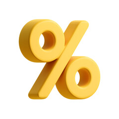 yellow percent sign icon. cartoon plastic style minimal. 3d isolated on transparent background 

