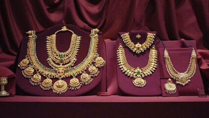 Gold jewelry on display