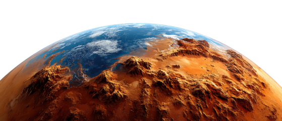 Red Planet: A breathtaking, photorealistic depiction of Mars, featuring rugged terrain and a stunning atmospheric perspective.