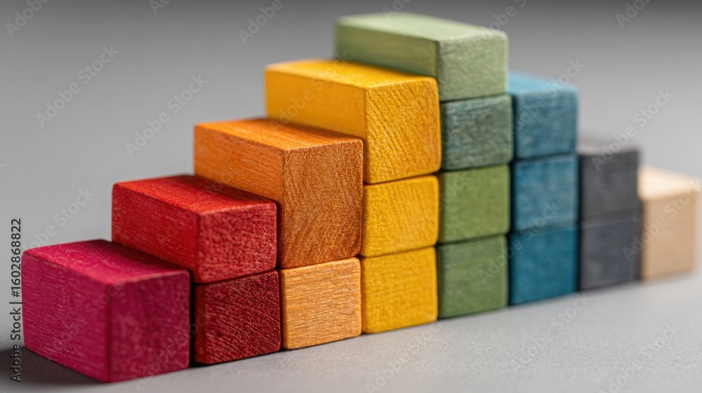 Poster stack of colored wooden blocks representing agile growth framework and flexibility in an innovative 