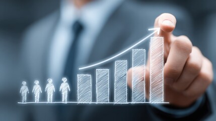Person drawing a graph on a transparent board to visualize data analysis and strategy in an agile growth framework