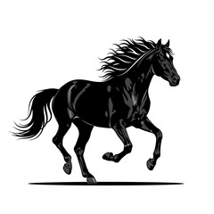 Obraz premium Black Horse Silhouette Vector Illustration of Running Stallion